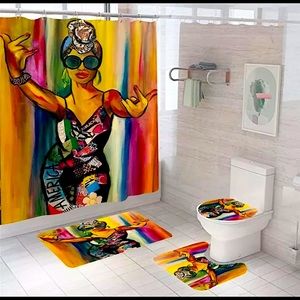 3 piece mat set with shower curtain (71 x …